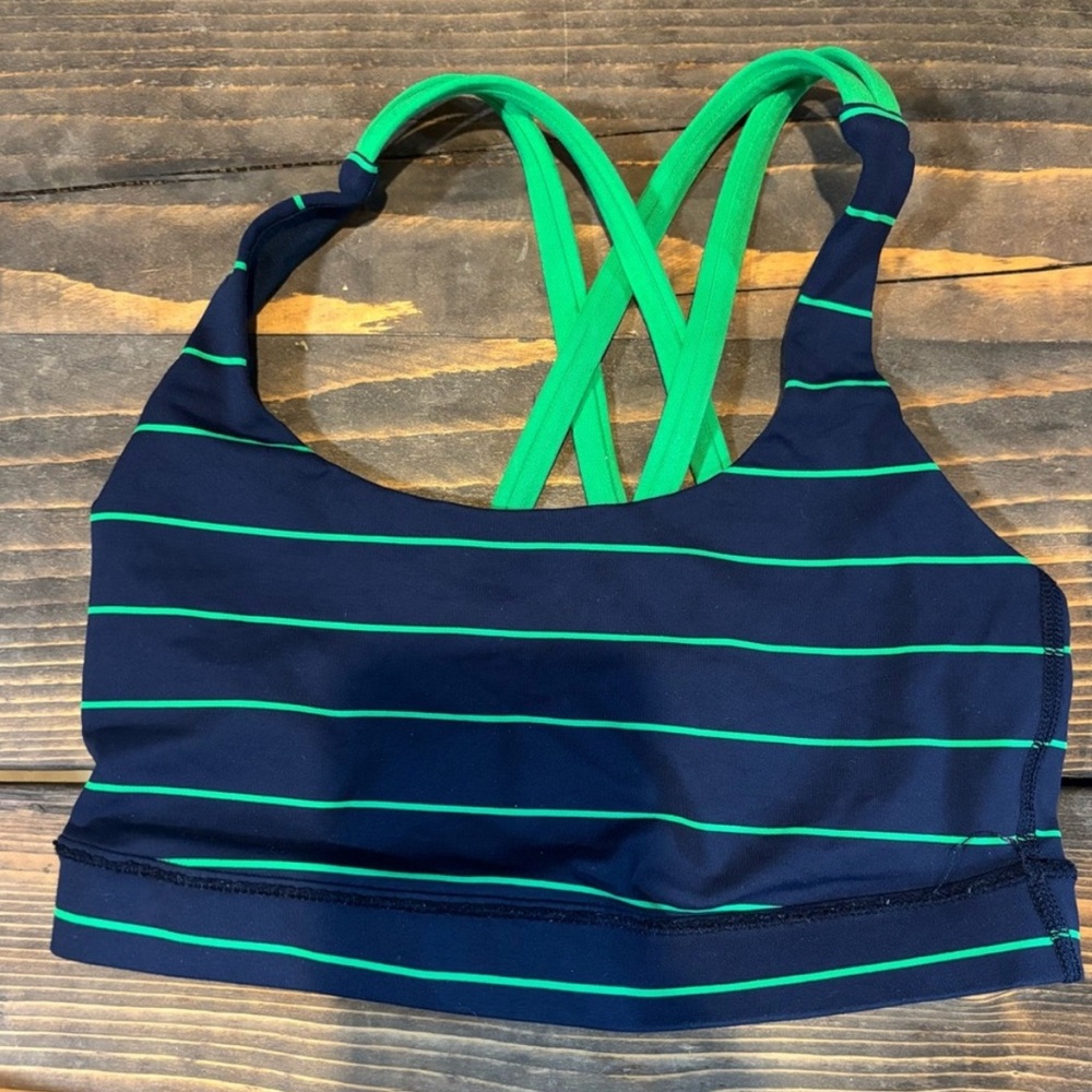 lululemon athletica Navy & Green Striped Crossback Sports Bra